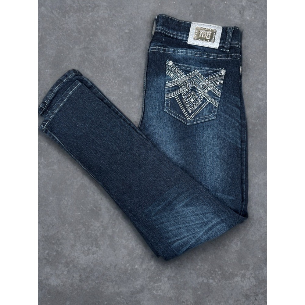 Montana Jeans Rhinestone Embellished Y2K Style Low Rise Skinny 9/10 Dark Wash